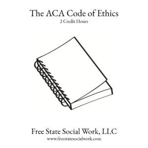 Image of a notebook with the title of the ACA Code of Ethics Continuing Education Course