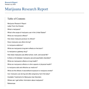 Image of the first page of the reading for the continuing education course Research Report Series: Marijuana (1 credit hour)