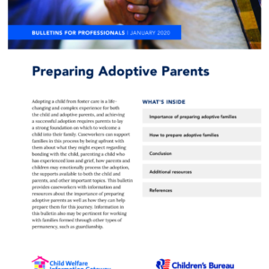 Image of the first page of the reading for the continuing education course Preparing Adoptive Families