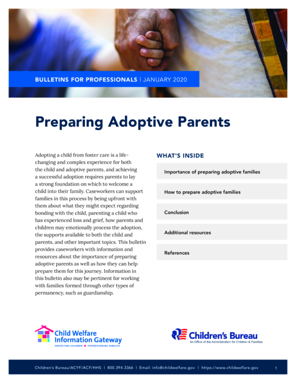 Image of the first page of the reading for the continuing education course Preparing Adoptive Families