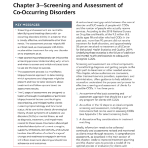 Image of the first page of the reading for the continuing education course Screening and Assessment- Substance Use Disorder Treatment for People with Co-Occurring Disorders