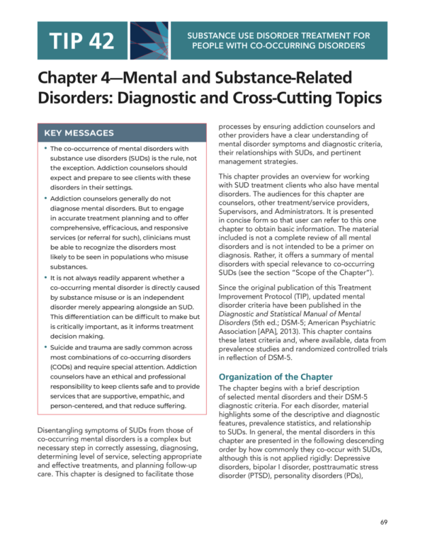 Image of the first page of the reading for the continuing education course Mental and Substance-Related Disorders: Diagnostic and Cross-Cutting Topics- Substance Use Disorder Treatment for People with Co-Occurring Disorders