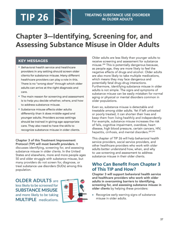 Image of first page of reading for the continuing education course Identifying, Screening for, and Assessing Substance Misuse in Older Adults