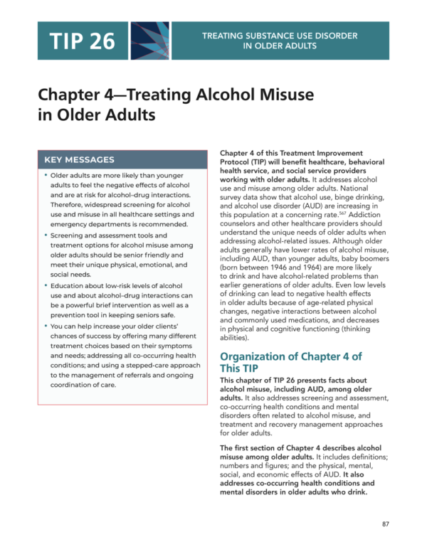 Image of the first page of the reading for the continuing education course Treating Alcohol Misuse in Older Adults