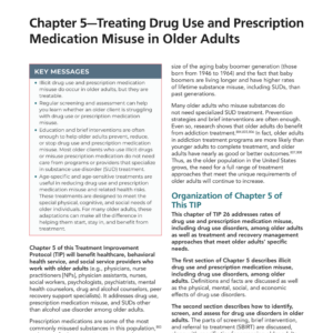 Image of the first page of the reading for the continuing education course Treating Drug Use and Prescription Medication Misuse in Older Adults