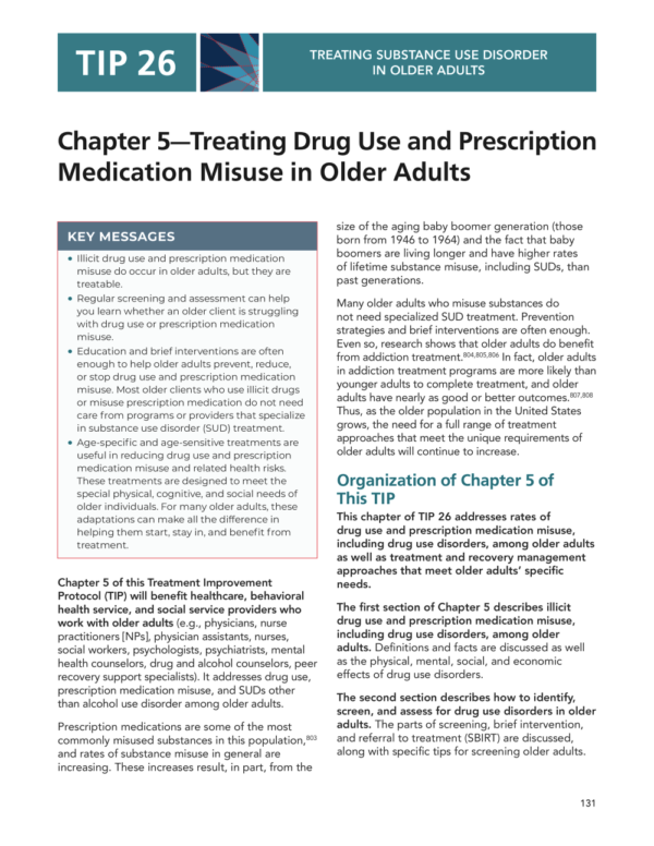 Image of the first page of the reading for the continuing education course Treating Drug Use and Prescription Medication Misuse in Older Adults