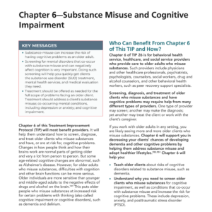 Image of the first page of the reading for the continuing education course Substance Misuse and Cognitive Impairment- Treating Substance Use Disorder in Older Adults