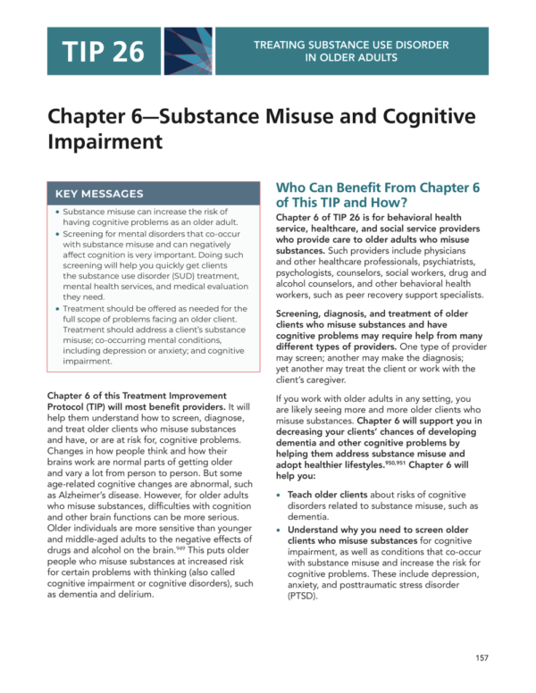 Image of the first page of the reading for the continuing education course Substance Misuse and Cognitive Impairment- Treating Substance Use Disorder in Older Adults