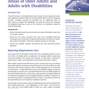 Image of first page of reading for the continuing education course Mandated Reporting of Abuse of Older Adults and Adults with Disabilities-Working with Adult Protective Services