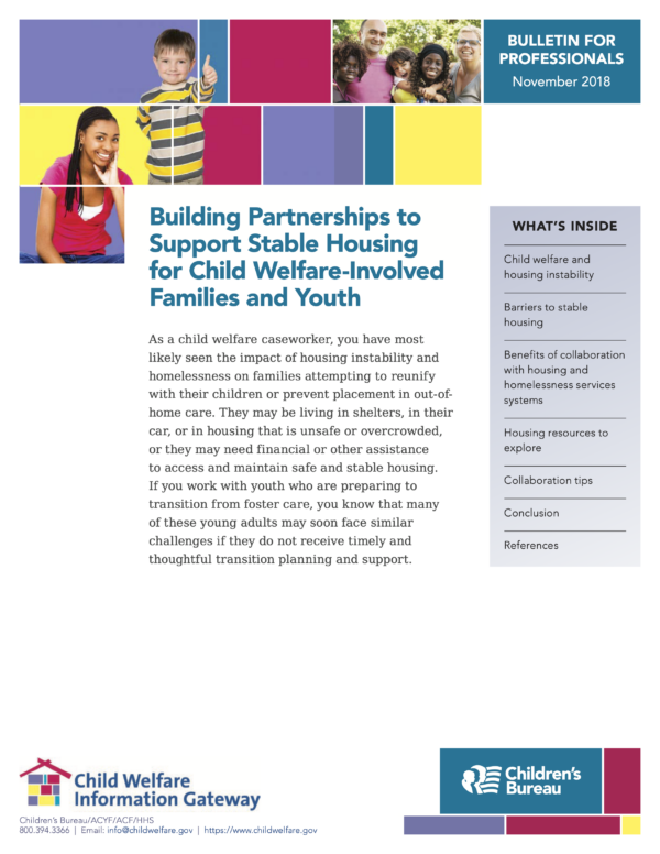 Image of first page of reading for continuing education course Building Partnerships to Support Stable Housing for Child Welfare-Involved Families and Youth