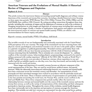 First page of the American Veterans and the Evolution of Mental Health: A Historical Review of Diagnoses and Depiction Continuing Education Course Reading