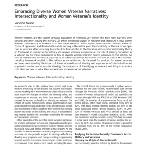 Image of first page of reading for the continuing education course Embracing Diverse Women Veteran Narratives: Intersectionality and Women Veteran’s Identity