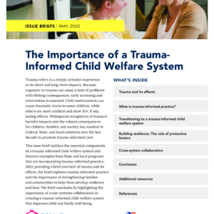 Image of the first page of the reading for the continuing education course The Importance of a Trauma-Informed Child Welfare System