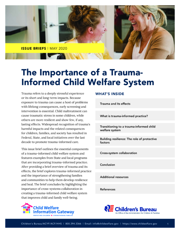 Image of the first page of the reading for the continuing education course The Importance of a Trauma-Informed Child Welfare System