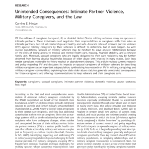 Image of the first page of the reading for the continuing education course Unintended Consequences: Intimate Partner Violence, Military Caregivers, and the Law