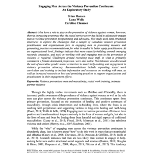 First page of reading for the continuing education course Engaging Men Across the Violence Prevention Continuum: An Exploratory Study