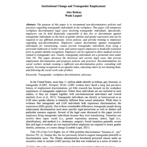 Image of first page of reading for the continuing education course Institutional Change and Transgender Employment- Cultural and Ethical Issues