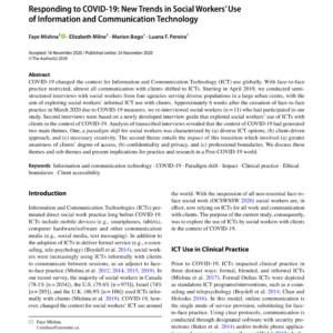 Image of the first page of the reading for the continuing education coruse Responding to Covid-19: New Trends in Social Workers Use of Information and Communication Technology (1 credit hour)