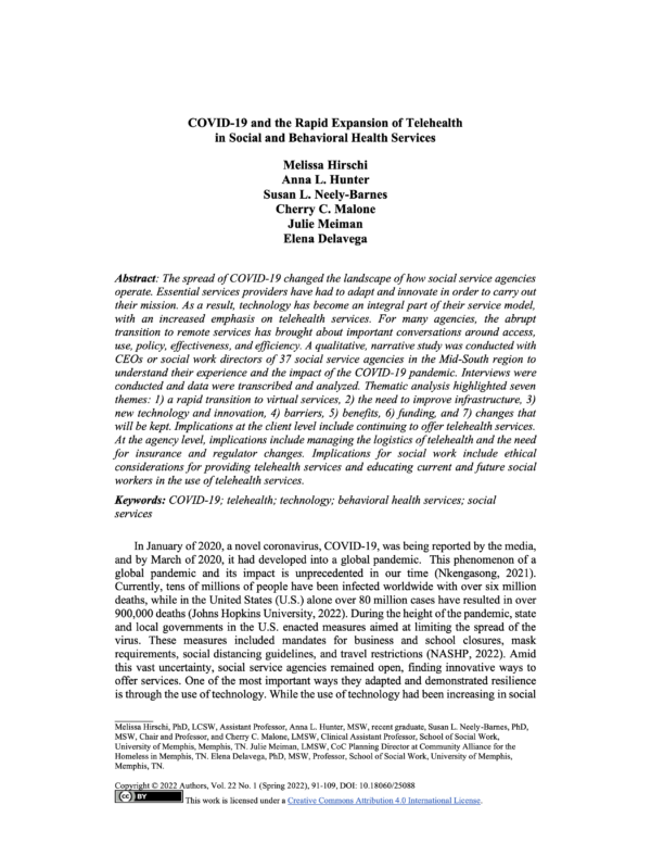 Image of first page of reading for the continuing education course Covid-19 and the Rapid Expansion of Telehealth in Social and Behavioral Health Services