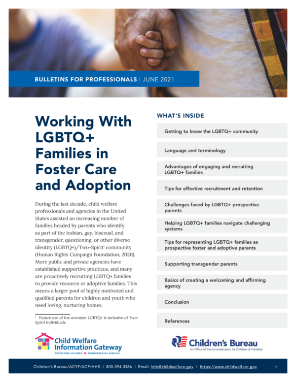 Image of the first page of the reading for the continuing education course Working with LGBTQ+ Families in Foster Care and Adoption