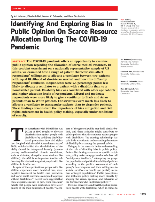First page of the reading for the continuing education course Identifying And Exploring Bias In Public Opinion On Scarce Resource Allocation During the Covid-19 Pandemic