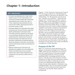 Image of the first page of the reading for the continuing education course Treatment for Stimulant Use Disorders- Best Practice Guidelines