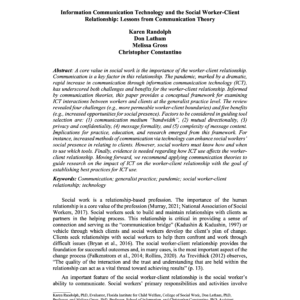 Image of first page of reading for the continuing education course Information Communication Technology and the Social Worker-Client Relationship: Lessons from Communication Theory