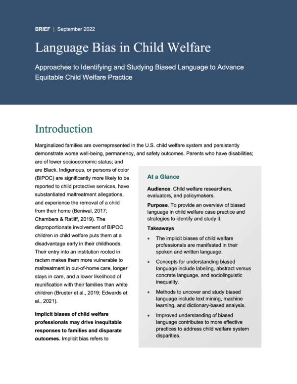Image of first page of reading for the continuing education course Language Bias in Child Welfare