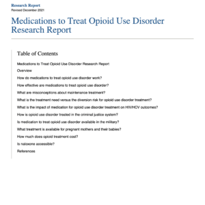 Image of first page of reading for the continuing education course Medications to Treat Opioid Use Disorder Research Report