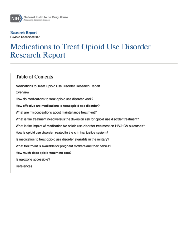 Image of first page of reading for the continuing education course Medications to Treat Opioid Use Disorder Research Report