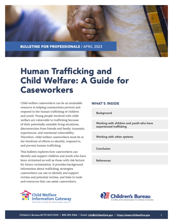 Image of first page of reading for the continuing education course Human Trafficking and Child Welfare: A Guide for Caseworkers