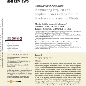 Image of the first page of the reading for the continuing education course Eliminating Explicit and Implicit Biases in Health Care: Evidence and Research Needs