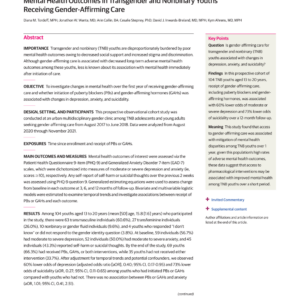 Image of the first page of the reading for the continuing education course Mental Health Outcomes in Transgender and Nonbinary Youths Receiving Gender-Affirming Care