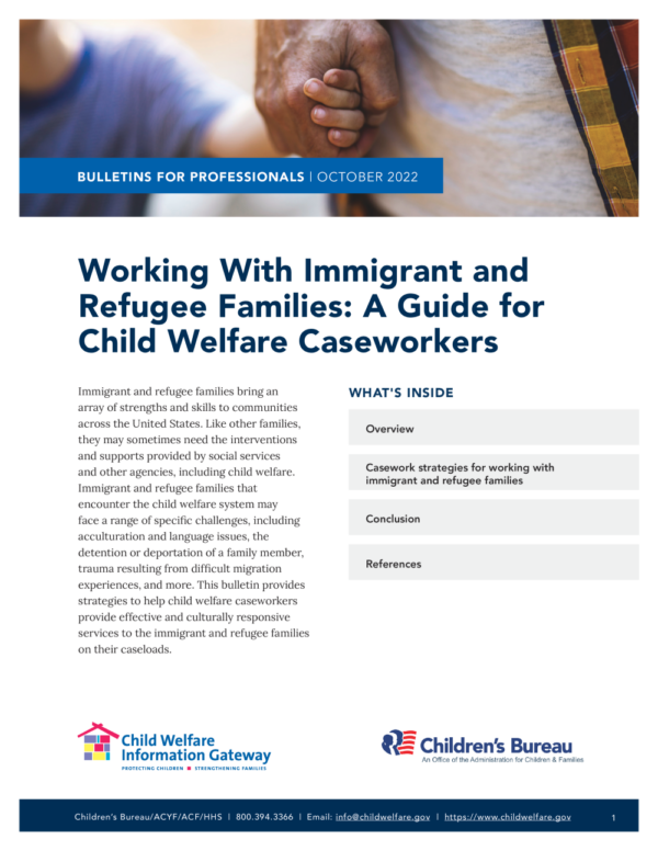 Image of the first page of the reading for the continuing education course Working with Immigrant and Refugee Families: A Guide for Child Welfare Caseworkers