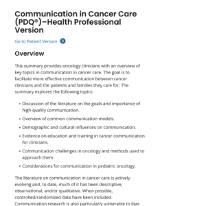 Image of first page of the reading for the continuing education course Communication in Cancer Care