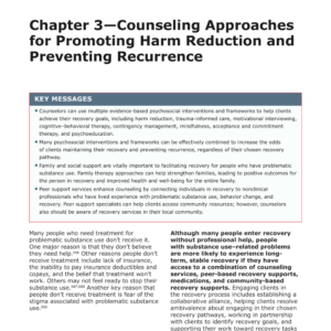 Image of first page of reading for the continuing education course Counseling Approaches for Recovery from Substance Use