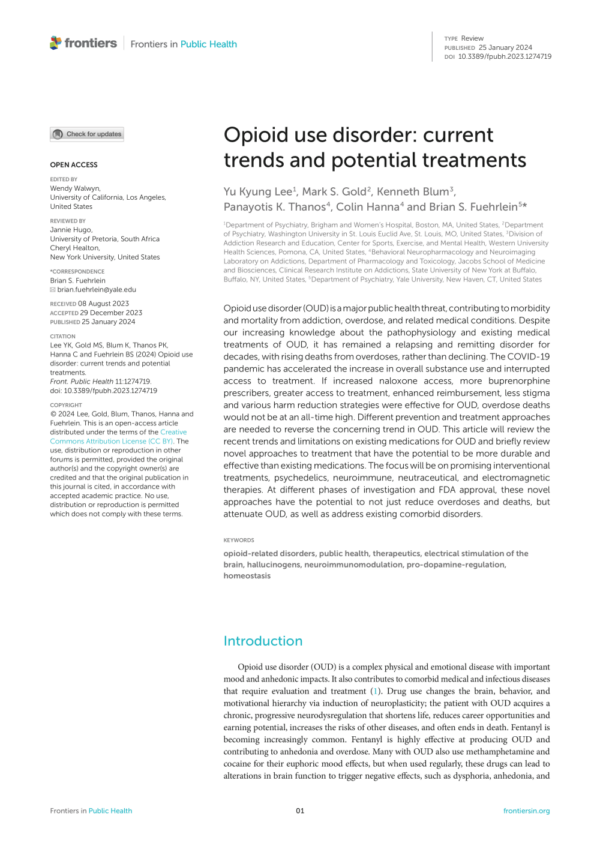 Image of the first page of the reading for the continuing education course "Opioid use disorder: current trends and potential treatments"