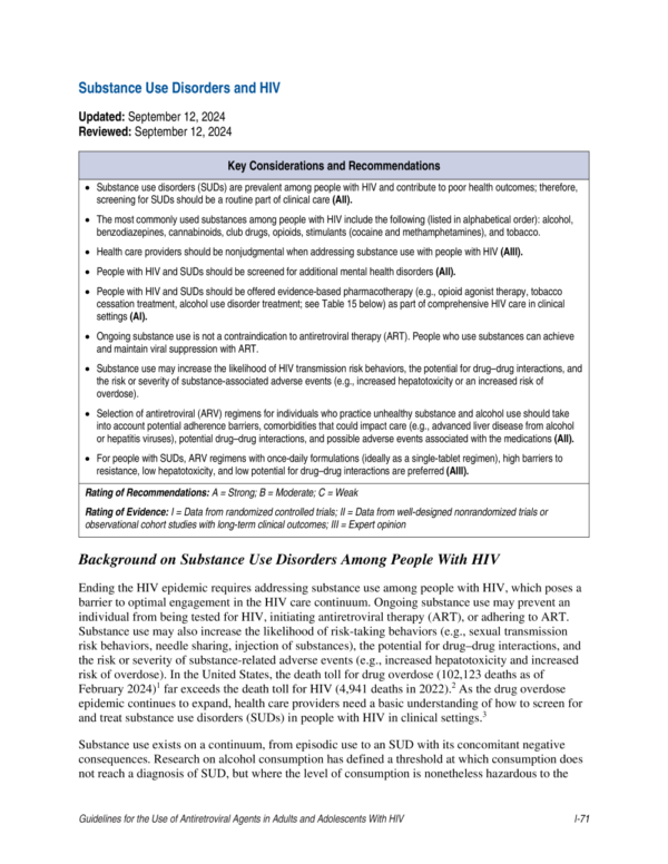 Image of the first page of the reading for the continuing education course Substance Use Disorders and HIV