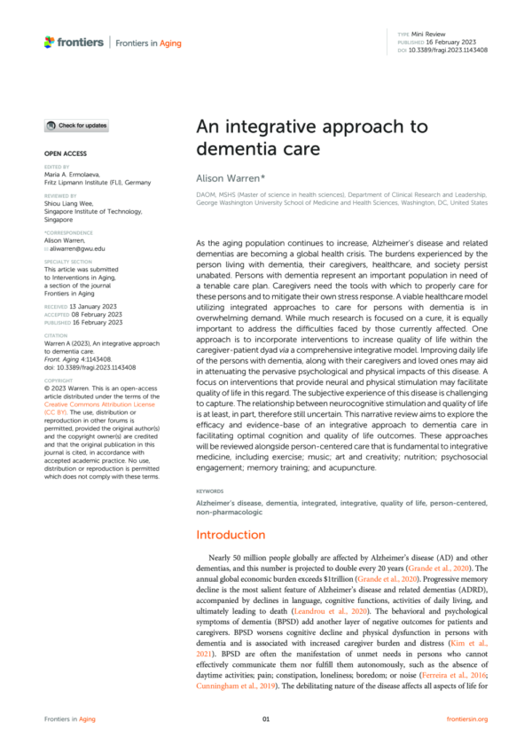 Alzheimer’s Disease and An Integrative Approach to Dementia Care (1 ...