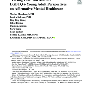 Image of the first page of the course reading for the continuing education course Feeling Like You Matter: LGBTQ+ Young Adult Perspectives on Affirmative Mental Healthcare