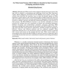 First page of the reading for the continuing education course For White Social Workers: RE/UN/DIScover Heuristic for Dual Awareness in Ongoing Anti-Racist Practice (1 credit hour)