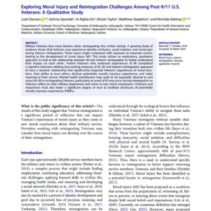 First page of the reading for the continuing education course Exploring Moral Injury and Reintegration Challenges Among Post-911 US Veterans: A Qualitative Study (1 credit hour)