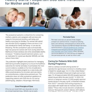 First page of the reading for the continuing education course Healthy Starts: Postpartum OUD Care Transitions for Mother and Infant (1 credit hour)