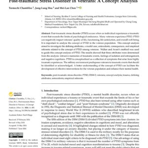 First page of the reading for the continuing education course Post-Traumatic Stress Disorder in Veterans: A Concept Analysis (1 credit hour)