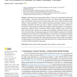 First page of the reading for the continuing education course The Prevention of Suicide in Older Military Veterans (1 credit hour)