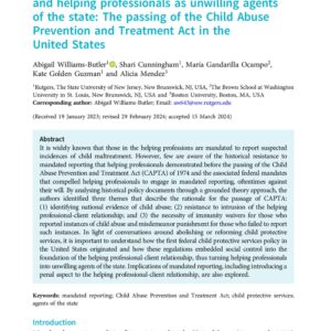 First page of the reading for the continuing education course Understanding the expansion of social control and helping professionals as unwilling agents of the states: The passing of the Child Abuse Prevention and Treatment Act in the US (1 credit hour)
